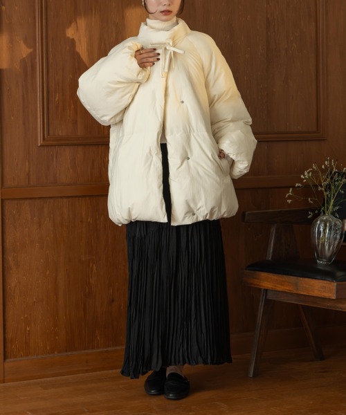 hinari（ヒナリ） ブルゾン アウター 中綿リボンミドルコート