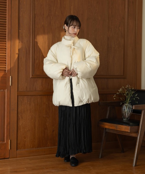 hinari（ヒナリ） ブルゾン アウター 中綿リボンミドルコート