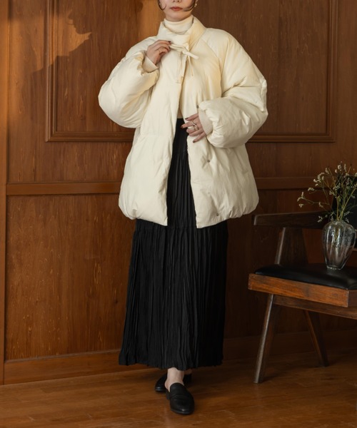 hinari ブルゾン アウター 中綿リボンミドルコート レディース