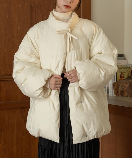 hinari（ヒナリ） ブルゾン アウター 中綿リボンミドルコート