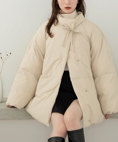 hinari（ヒナリ） ブルゾン アウター 中綿リボンミドルコート