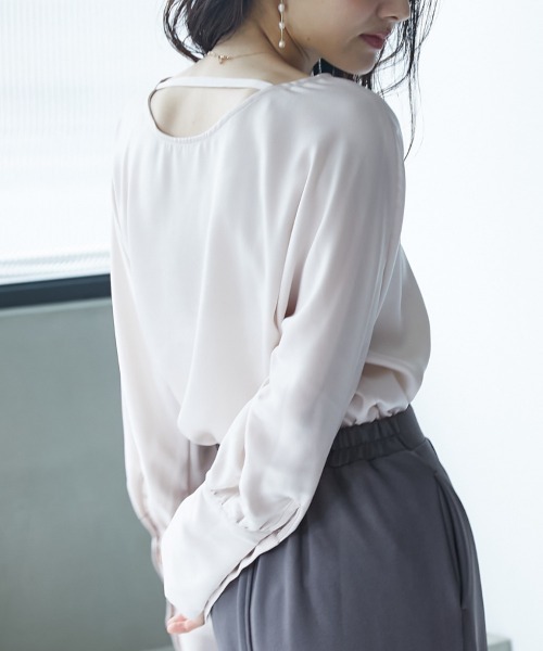 ブラウス シャツ 高身長　袖カフスブラウス（トールサイズ）muguet blanc レディース