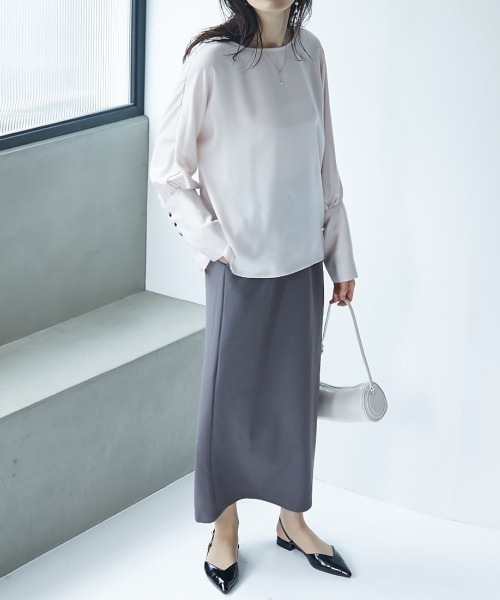 ブラウス シャツ 高身長　袖カフスブラウス（トールサイズ）muguet blanc レディース slattgir ブラウス シャツ 高身長 袖カフスブラウス（トール
