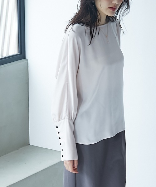 ブラウス シャツ 高身長　袖カフスブラウス（トールサイズ）muguet blanc レディース slattgir ブラウス シャツ 高身長 袖カフスブラウス（トール