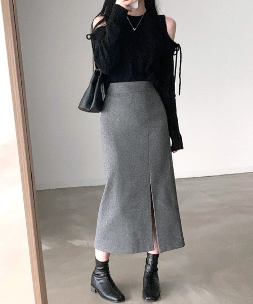 Riff（リフ） ニット セーター オープンショルダーリボンケーブル