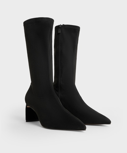 CHARLES ＆ KEITH ブーツ テクスチャー ブレードヒールポイン