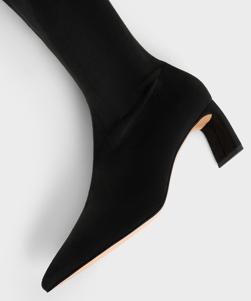 Black Stitch-Trim Heeled Ankle Boots - CHARLES & KEITH