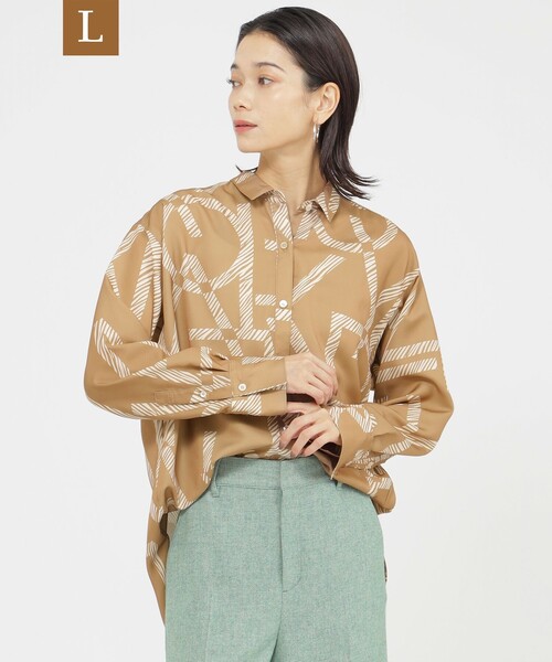 ブラウス シャツ 「L」「カタログ掲載品」「ウォッシャブル」ゼブラロゴプリントシャツ レディース
