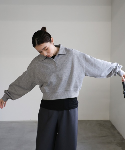 ショート丈　長袖　ポロスウェット　トレーナー　　スウェットスカート　セットアップ select MOCA（セレクトモカ） トレーナー スウェット ショートポロ