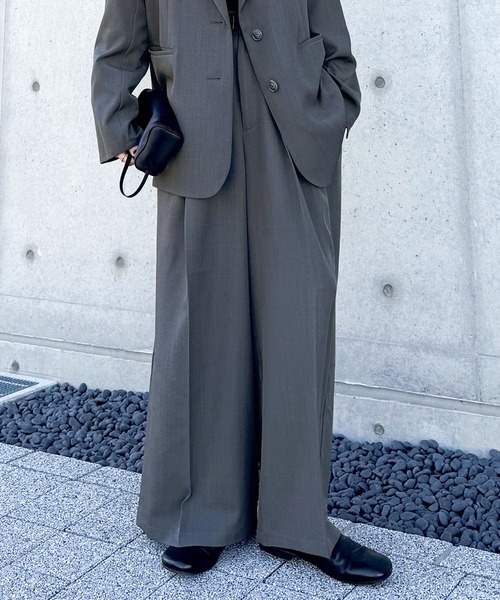 ワイドパンツ スラックス パンツ センタープレスタックワイド