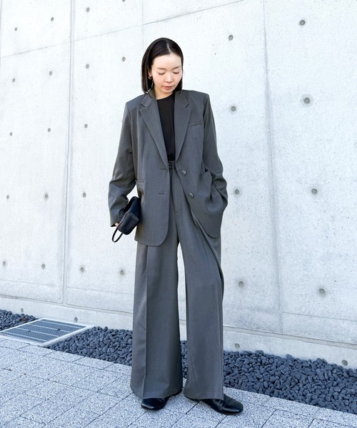 ワイドパンツ スラックス パンツ センタープレスタックワイド
