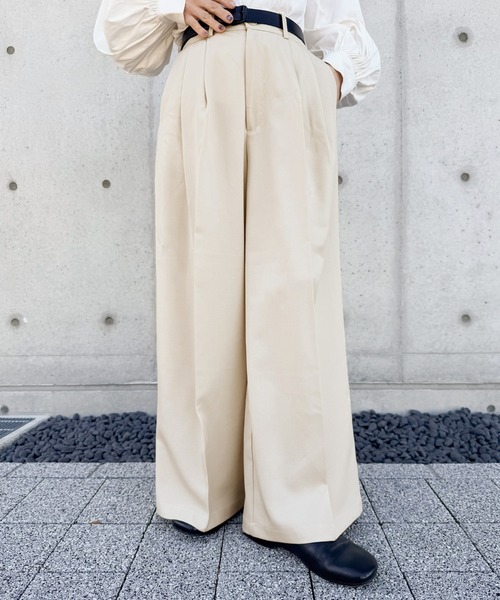 ❤️ ハート❤さま❤️ ワイドパンツ スラックス パンツ センタープレスタックワイド