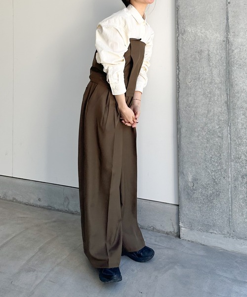スラックス レディース ワイドパンツ タック入り センタープレス スラックス パンツ センタープレスタックワイドスラックス