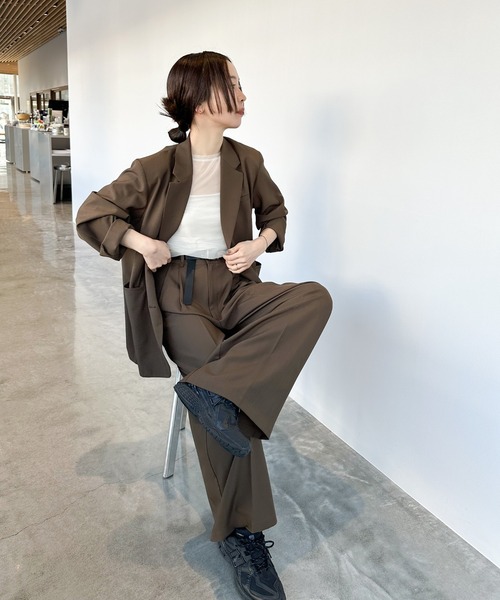 スラックス パンツ センタープレスタックワイドスラックス レディース