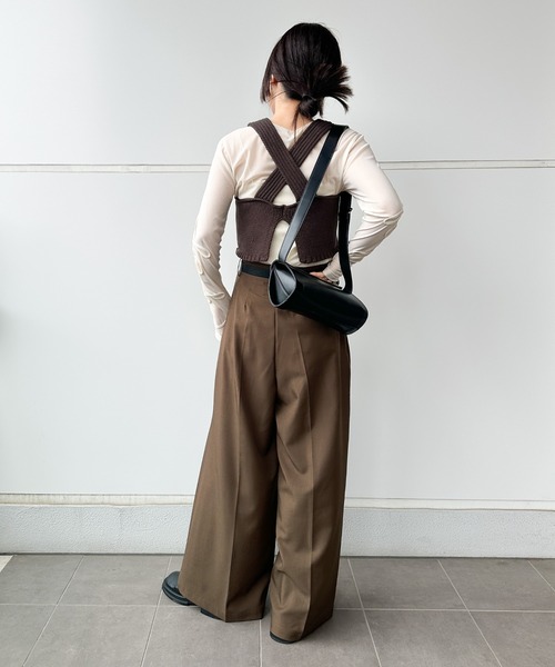 スラックス レディース ワイドパンツ タック入り センタープレス titivate スラックス パンツ インタックセンタープレスワイド