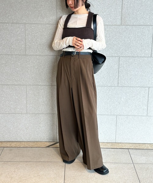 スラックス パンツ センタープレスタックワイドスラックス レディース