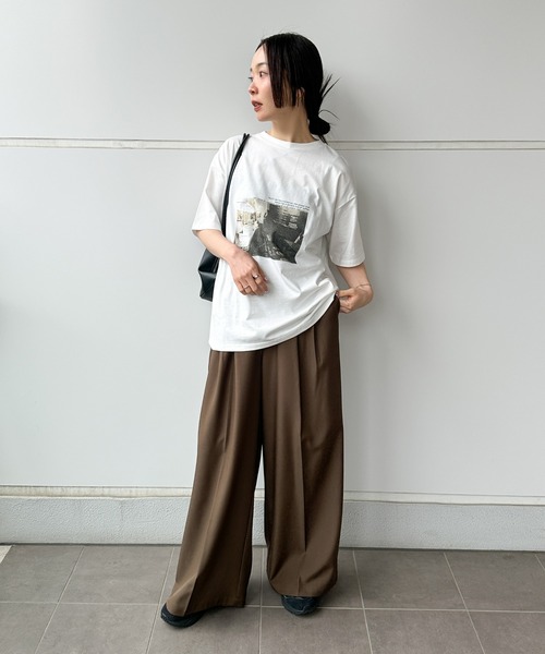 スラックス レディース ワイドパンツ タック入り センタープレス スラックス パンツ センタープレスタックワイドスラックス