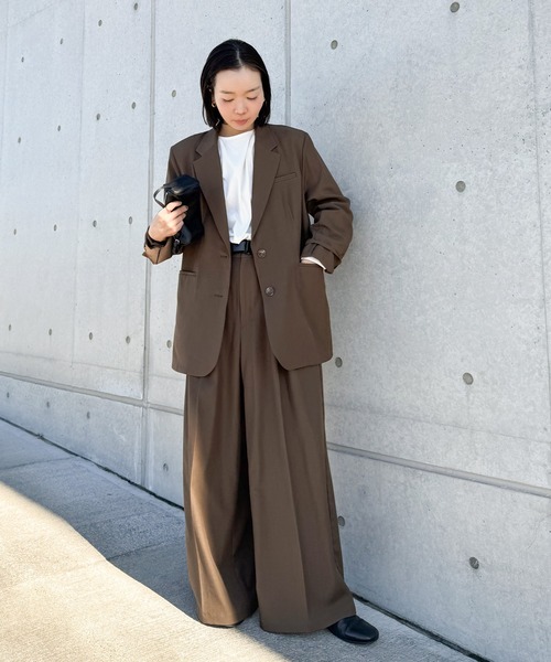 ワイドパンツ スラックス パンツ センタープレスタックワイド