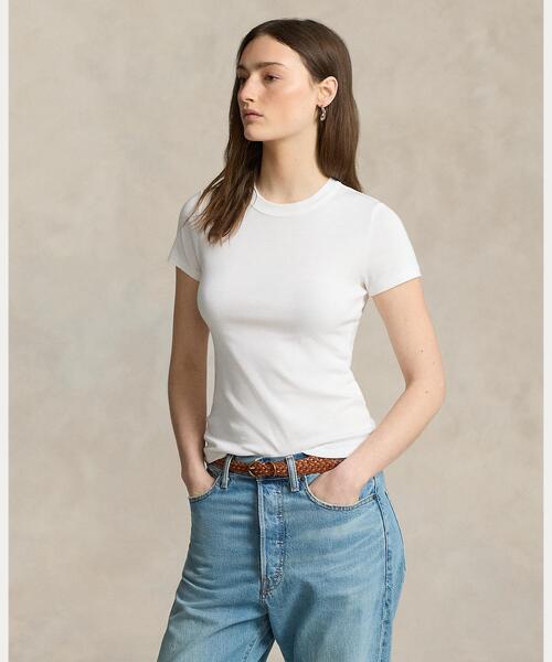 tシャツ リブド コットン Tシャツ レディース