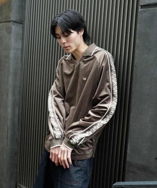 Camphor wood セーター ニット flower embroidery line velour skipper