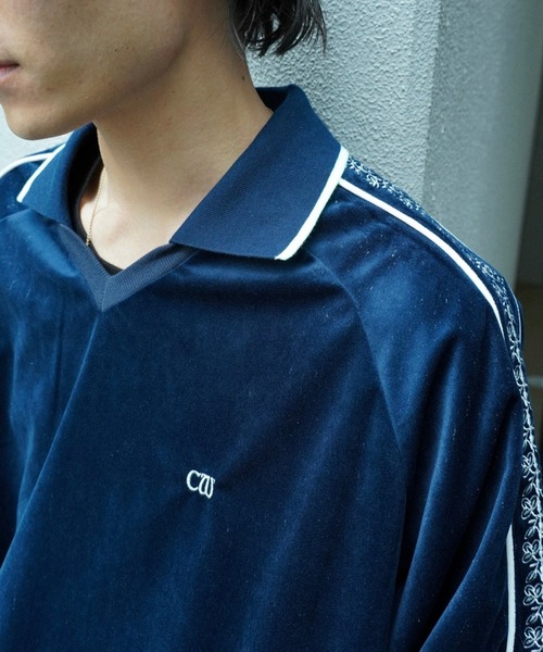 Camphor wood セーター ニット flower embroidery line velour skipper