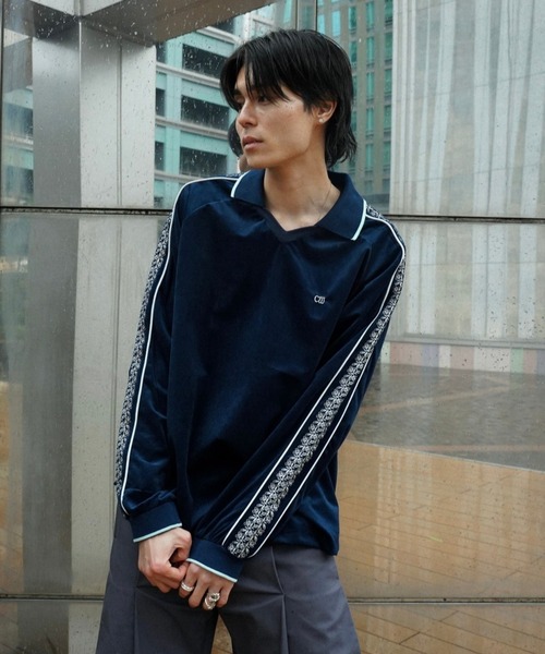 Camphor wood セーター ニット flower embroidery line velour skipper