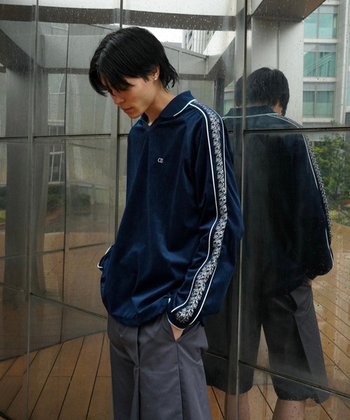 Camphor wood セーター ニット flower embroidery line velour skipper