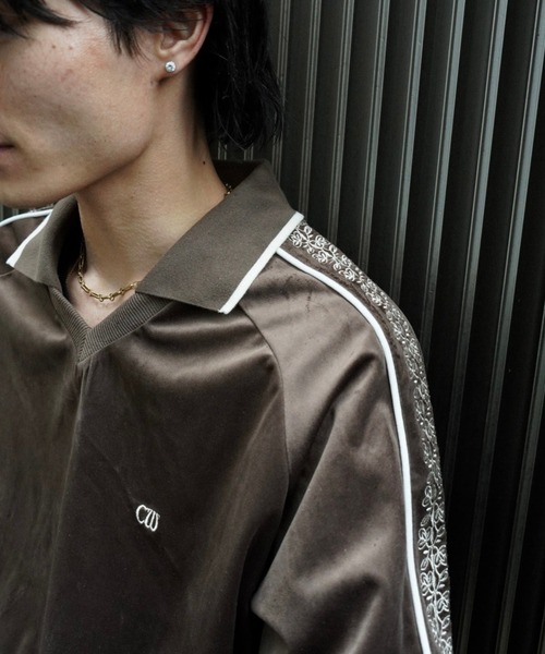 Camphor wood セーター ニット flower embroidery line velour skipper