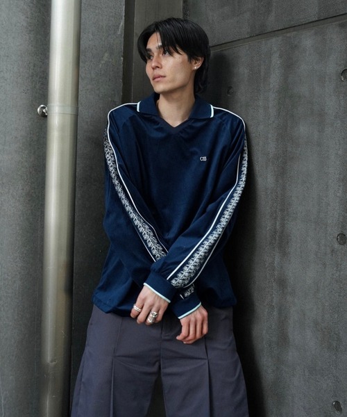 Camphor wood セーター ニット flower embroidery line velour skipper