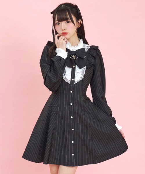 SecretHoneyアクセサリーリボンレースフリルワンピース ストライプ Secret Honey（シークレットハニー） ワンピース アクセサリーリボン