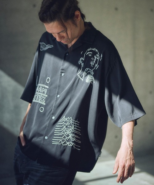 ブラウス シャツ 「ADAMPATEK/アダムパテック」ovmad embroidery short sleeve shirt/刺繍入りドレープ半袖シ ADAM PATEK シャツ ADAMPATEK/mad embroidery short sleeve