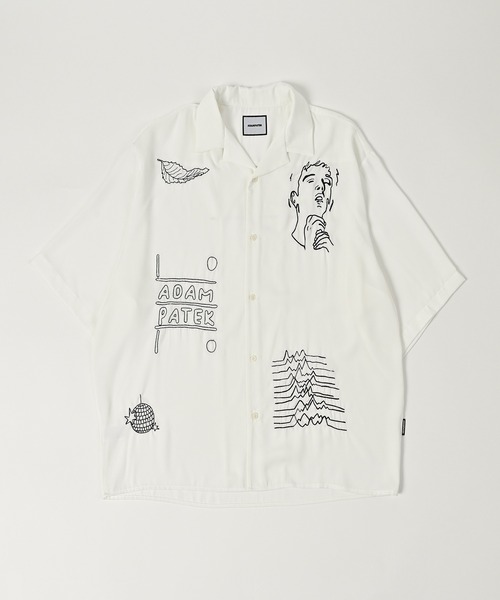 ブラウス シャツ 「ADAMPATEK/アダムパテック」ovmad embroidery short sleeve shirt/刺繍入りドレープ半袖シ ADAM PATEK シャツ ADAMPATEK/mad embroidery short sleeve