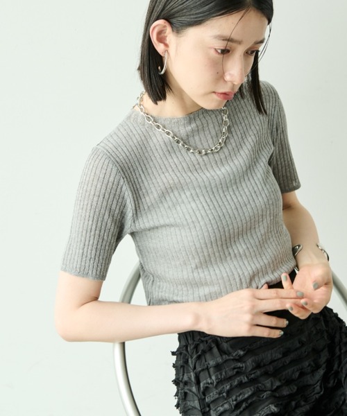 【新品未使用】sheller シェリエ　ハーフスリーブステッチニット　ニット 新品未使用】sheller シェリエ ハーフスリーブステッチニット
