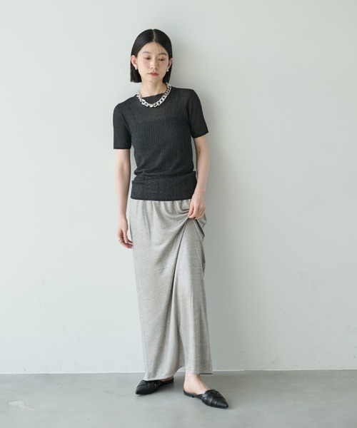 ニット セーター プリーツハーフスリーブニット レディース UN3D. ニット セーター RIB SLEEVE H/S KT / リブスリーブハーフ