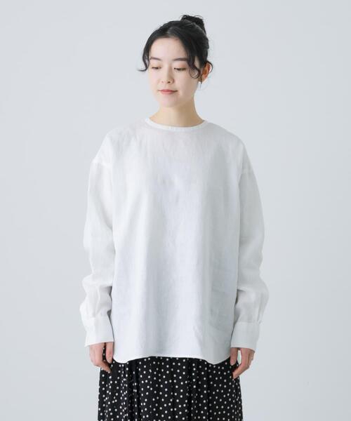 かぐれ ブラウス シャツ リネンクルーネックプルオーバー