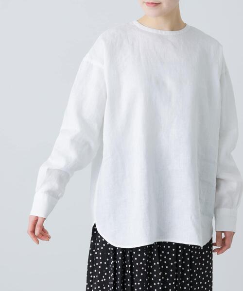 極美品 25SS かぐれ リネンクルーネックプルオーバー 麻 ブラウス シャツ かぐれ ブラウス シャツ リネンクルーネックプルオーバー