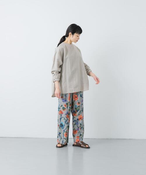 かぐれ　リネンクルーネックプルオーバー　白 長袖 トップス かぐれ（カグレ）の「リネンクルーネックプルオーバー（Tシャツ