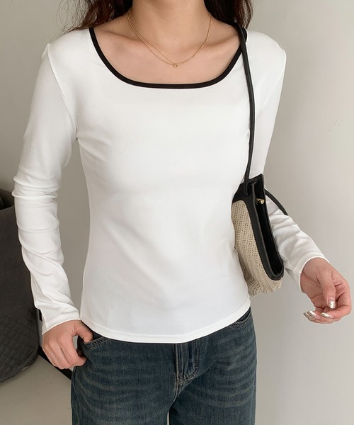 LOWO tシャツ スクエアネックバイカラーカットソー レディース