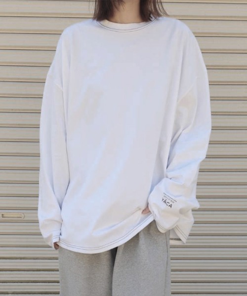 YACA（ヤーカ） tシャツ logo print stitch L/S t-shirt/ロゴプリント