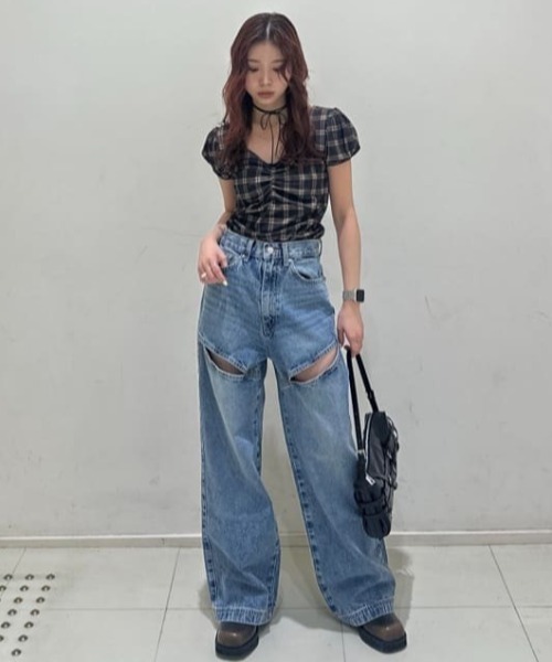 SLY スライ J/W HOLE TUCK PT デニムパンツ SLY ジーンズ デニム デニムパンツ J/W HOLE TUCK PT ジャスト
