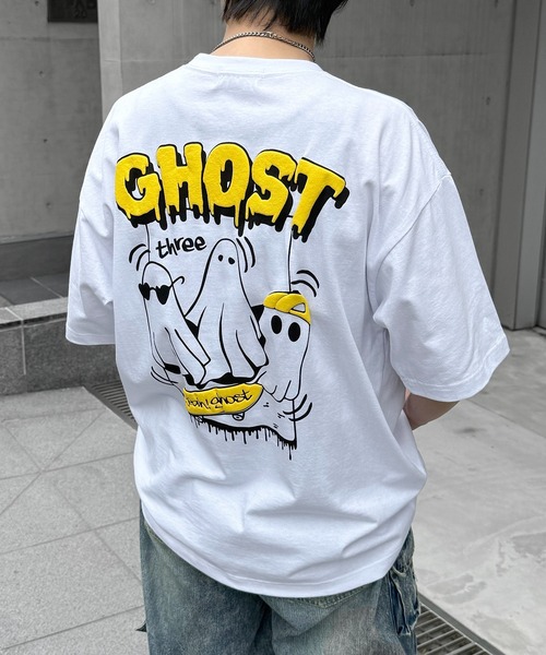 tシャツ ゴースト 発泡バックプリント ビッグシルエット半袖Tシャツ