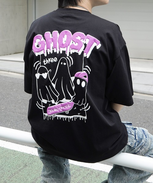 tシャツ ゴースト 発泡バックプリント ビッグシルエット半袖Tシャツ