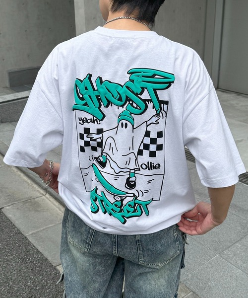 tシャツ ゴースト 発泡バックプリント ビッグシルエット半袖Tシャツ