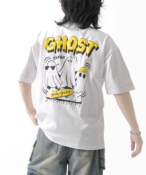 tシャツ ゴースト 発泡バックプリント ビッグシルエット半袖Tシャツ