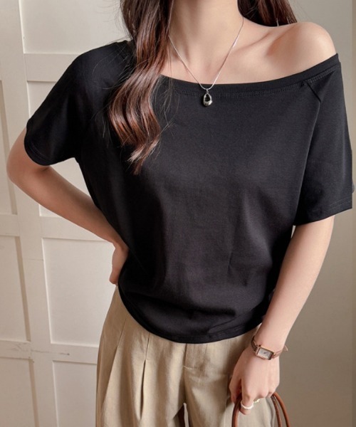PUTUMAYO オフショルダー Tシャツ ブラック tシャツ オフショルダー半袖Tシャツ レディース : ZOZOTOWN