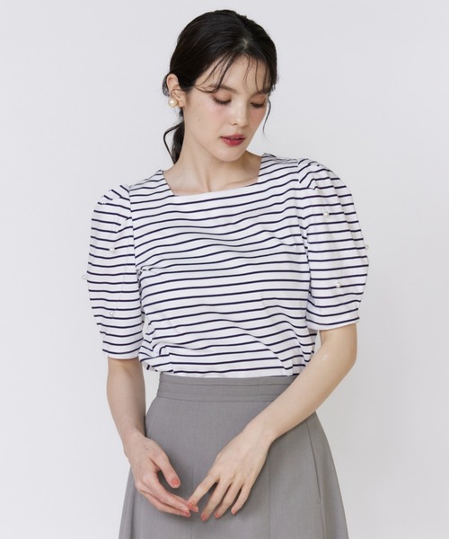 tシャツ 32Gスーピマポンチ 袖パールカットソー レディース
