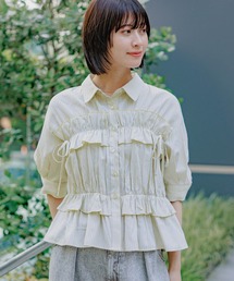 ブラウス シャツ ストライプフリルシャツ（5分袖） / 491872 レディース｜ZOZOTOWN Yahoo!店