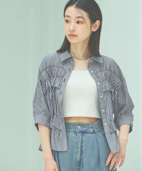 LAKOLE（ラコレ） ブラウス シャツ ストライプフリルシャツ（5分袖