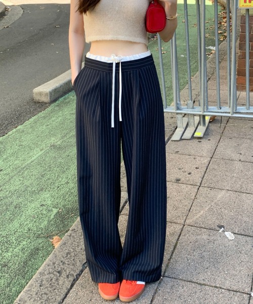 2ly2 ワイドパンツ パンツ ストライプワイドパンツ レディース