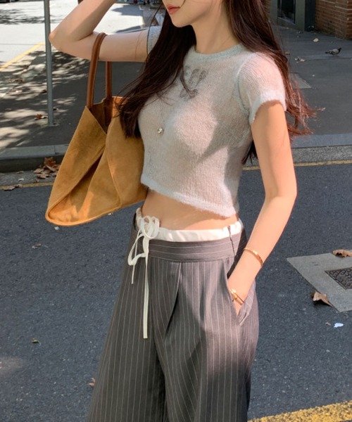 2ly2 ワイドパンツ パンツ ストライプワイドパンツ レディース